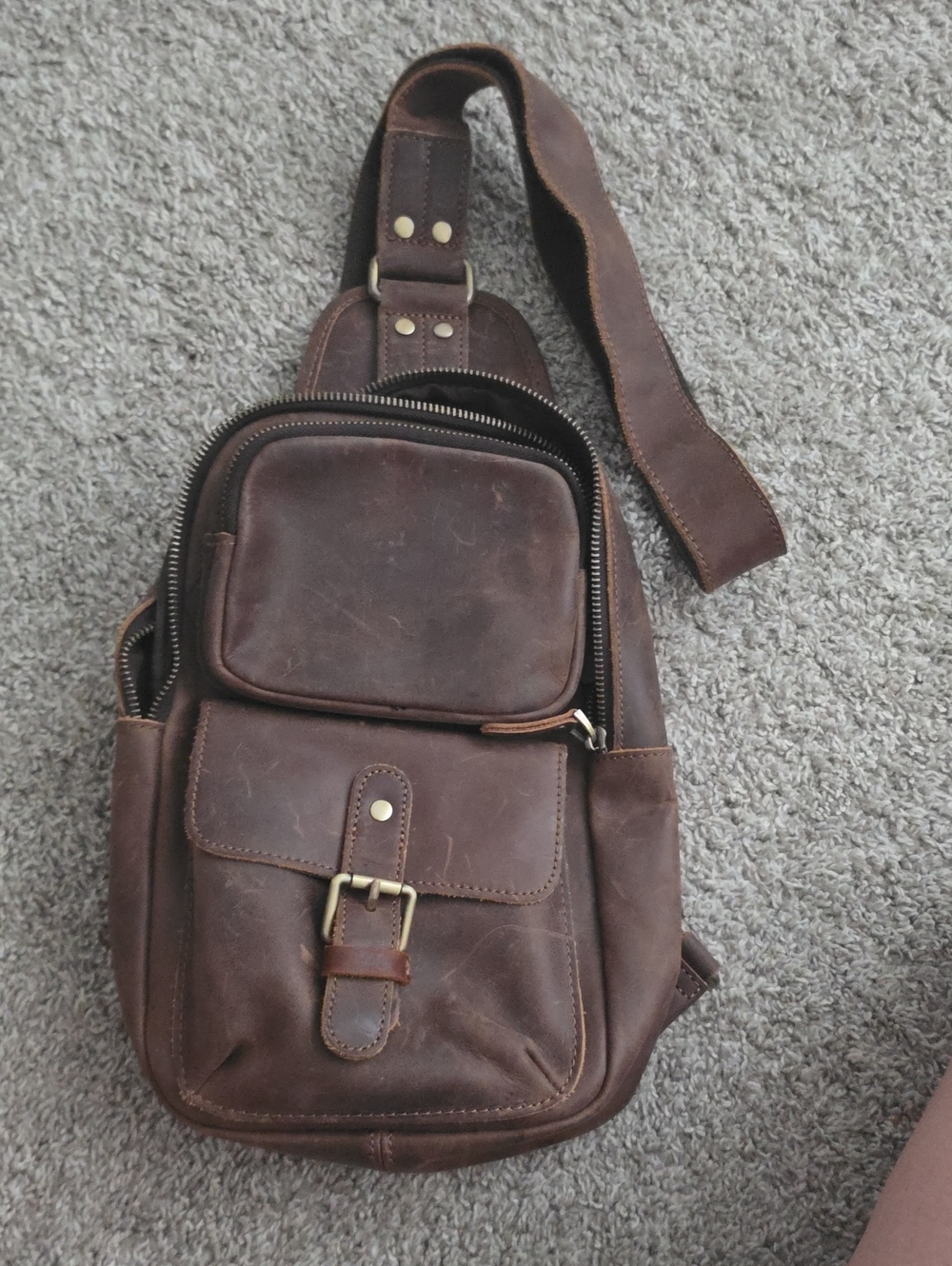 Classic Brown Leather Sling Bag for Men